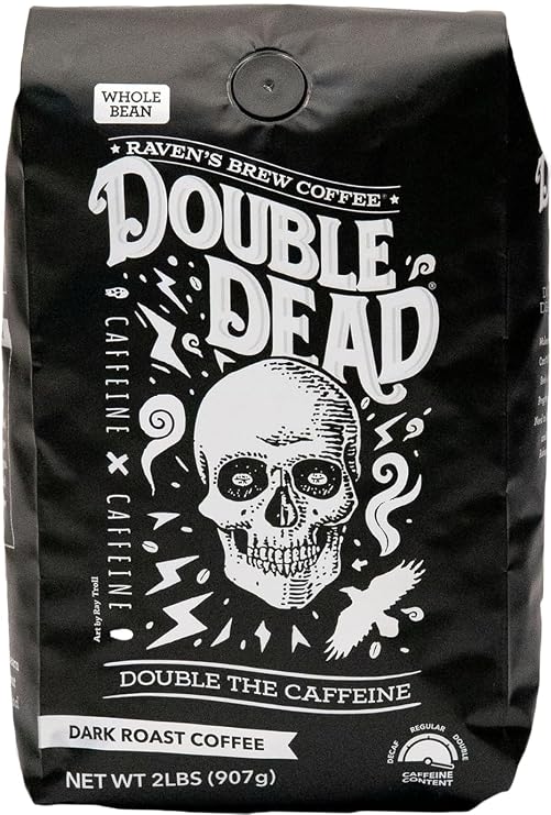 Ravens Brew Coffee - Double DeadTM - Dark Roast, Naturally High Caffeine (Whole Bean, 2 lb)