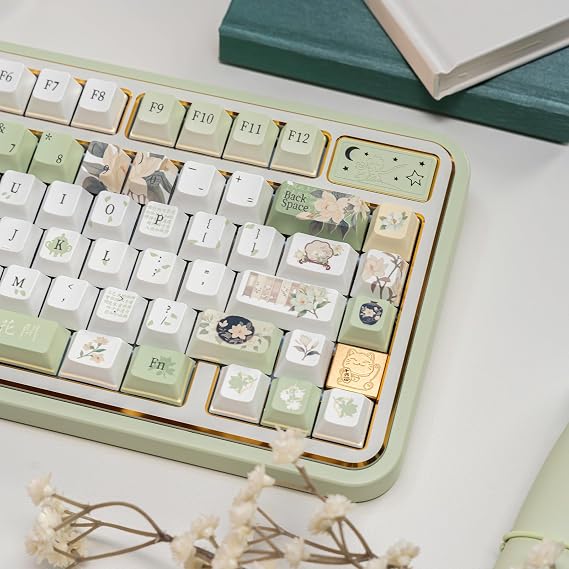 Refreshing Green Aesthetic PBT Keycaps,132 Keys Cute Keycaps Set Dye-Sublimation Creamy Keycap,Cherry Proflie Custom Key Cap for DIY MX Swithes Mechanical Gaming Keyboards (Fresh Green)