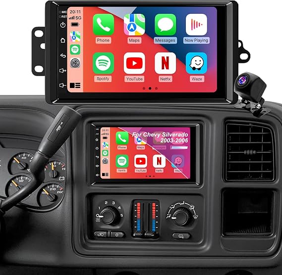 Android Radio for Chevrolet Chevy Silverado 2003-2006 Tahoe SSR, GMC Sierra 1500/2500/3500 2003-2006 Suburban, 7 Inch Touch Screen Car Stereo CarPlay Android Auto Backup Camera Bluetooth 5GWiFi FM SWC