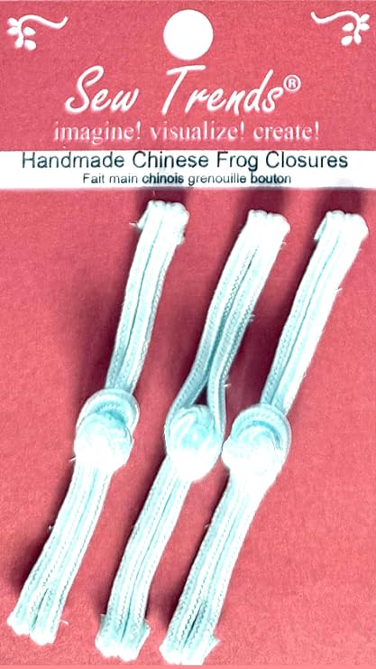 Handmade Chinese Frogs Closures Buttons Fasteners Hook & Eye Sewing Chefs Coats Capes Jackets Renaissance Costumes -Baby Blue- Straight Loop & Knot Design- 0.5" X 3"- 3 Pairs/Pack