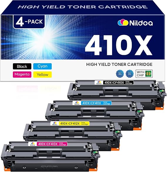 410X Toner Cartridges 4 Pack High Yield Replacement for HP 410X Black Cyan Magenta Yellow Color Pro MFP M477fnw M477fdw M452dn M452dw Printer | CF410X CF411X CF412X CF413X