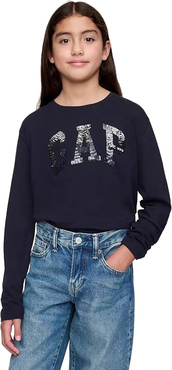 Gap Girls' Sequin Logo Long Sleeve Tee