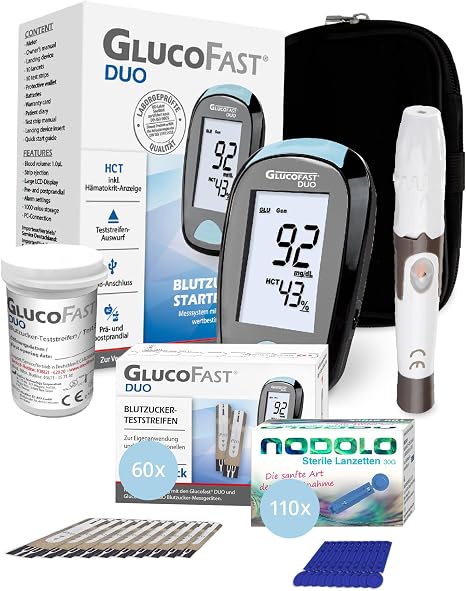 Duo Blood Glucose Monitor Bundle (mg/dL) - Includes 50 Test Strips & 100 Lancets Starter Kit for Instant Diabetes Control Precise Measurement & Easy Application