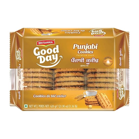 BRITANNIA Punjabi Cookies 21.90oz (620g) - Whole Wheat Cookies - Healthy, Delicious & Crispy - Breakfast & Tea Time Snacks (Pack of 1)