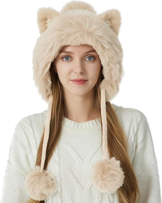 HUAMULAN Women Winter Sherpa Knit Beanie Hat Fleece Lined Ear Flaps