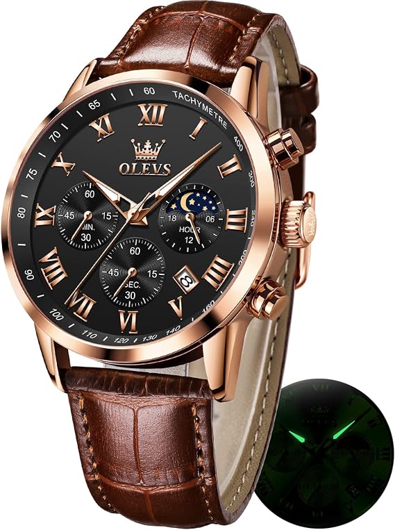 OLEVS Watches for Men Dress Chronograph Analog Quartz Moon Phase Mens Luminous Waterproof Male Wrist Watches