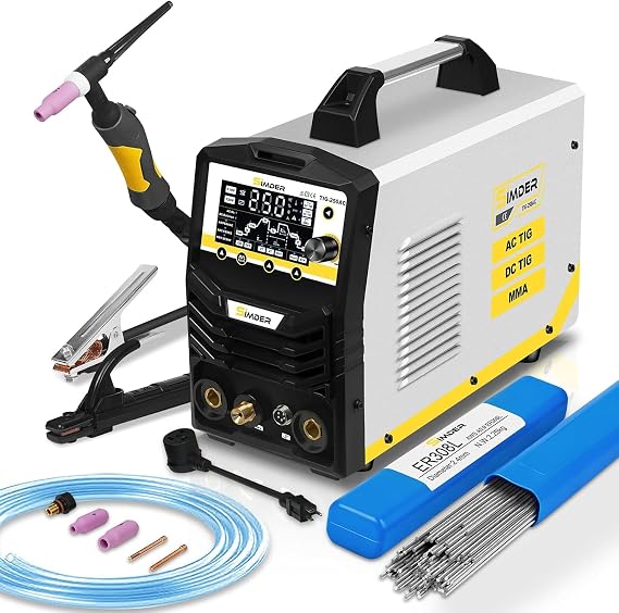 SSimder TIG Welder AC/DC with 5LBS 3/32" ER308L TIG Filler Rod AC TIG/DC TIG/Pulse TIG/SPOT TIG/Stick Dual Voltage TIG Welding Machine for Home Garden Maintenance DIY