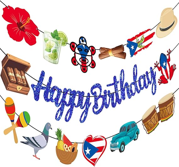 Puerto Rico Party Supplies Pre-strung Puerto Rican Birthday Banners Glitter Blue Puerto Rican Themed Decorations 3PCS Puerto Rican Flag Banners for Patriotic Anniversary Veterans Day Decor