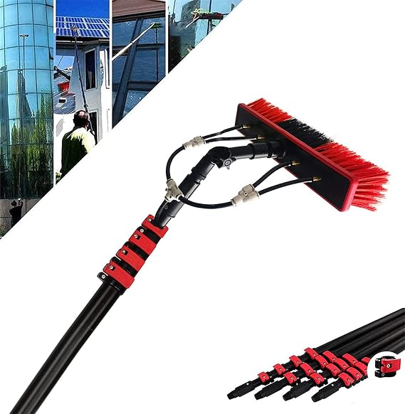 36ft Telescopic Water Fed Window Cleaning Pole Kit - High Reach Brush & Squeegee for Solar Panels, Conservatories, Exterior Cleaning - Extendable Hose Equipment
