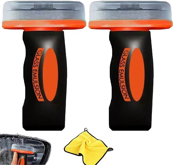 Windshield Cleaner - 100ml Roll-On Glass Compound with Cleaning Board, Emulsion Remover, Glass Handle Oil Film Remover Lotion, Universal Anti-Rain Fog Brush, Improve Windshield Clarity (2pc)