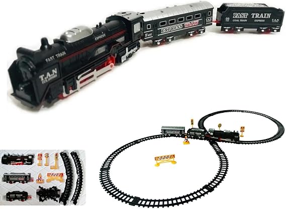 Giffy / 23 Parça Işıklı Klasik Tren Seti 96Cm 3 Farklı Ray Modeli Pilli Retro Tren raylı oyuncak full fonksiyon çocuklar için eğitici