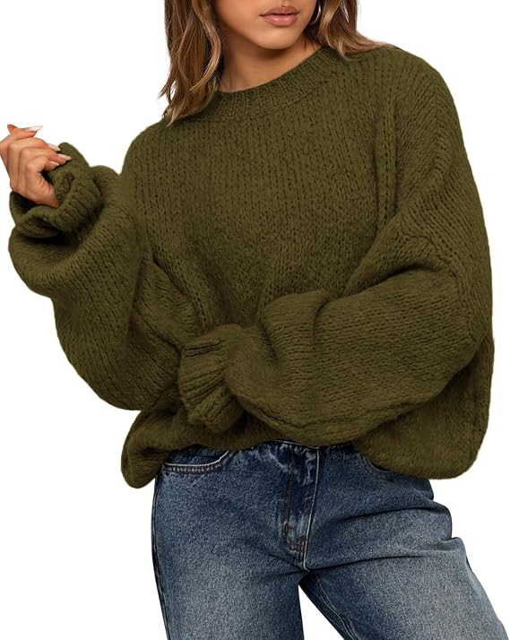 BTFBM Fall Oversized Sweaters for Women Trendy | Fuzzy Crewneck Lantern Sleeve Pullovers Sweater, Loose Fit Cozy Warn Knit Tops, Winter Outfits 2026