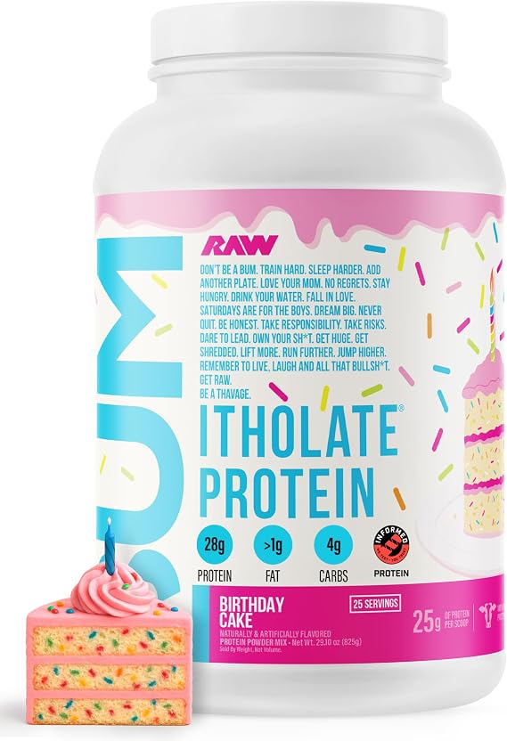 RAW Whey Isolate Protein Powder, Birthday Cake (CBUM Itholate Protein) - 100% Grass-Fed Sports Nutrition Powder for Muscle Growth & Recovery - Low-Fat, Low Carb - 25 Servings