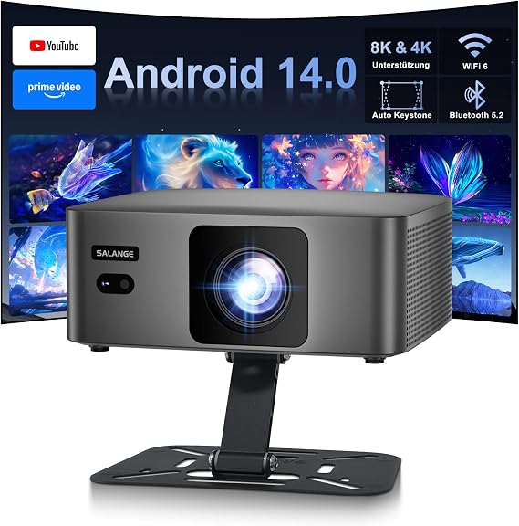ZDSSY Mini Projector 8K Supports Native 1080P Smart Projector Android 14 Portable with WiFi 6 BT 5.2 Car Keystone Portable Projector Small Mobile Phone Projector Home Cinema with 90° Stand Black
