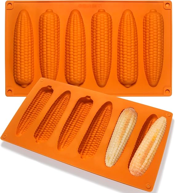 Corn Stick Bread Pan, Silicone Corn Cob Bread Molds for Baking,Cornbread Pan for baking Golden Brown 2Pack