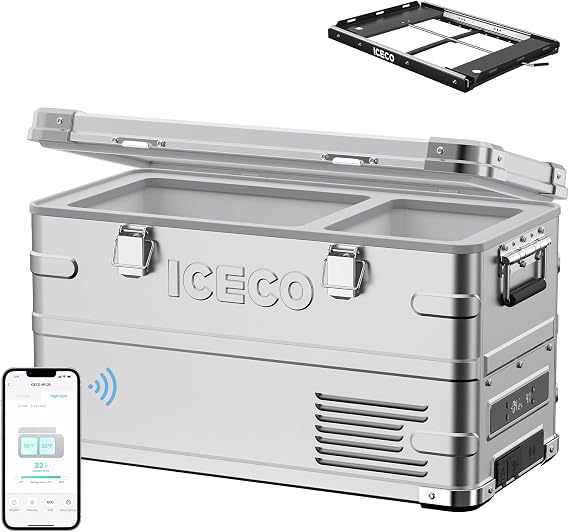 ICECO APL35 12V Refrigerator, 37Qt Dual Zone Portable Refrigerator Freezer Equipped SECOP Nano Compressor,4F-68F, APP Control, 12/24V DC, Aluminum Fridge for Car, Camping|with Slider