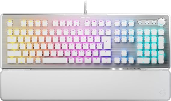 ROCCAT Vulcan II Gaming Keyboard, White/White, JP, Japanese Layout, Full Size, Wired, Mechanical, Linear Red, Quiet, Customizable, RGB Illumination Key, Palmrest