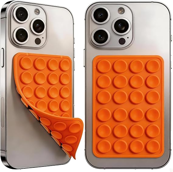 Orange 2Pack Octo Budyy Double Sided Silicone Suction Cup Phone Case Mount, Sticky Phone Grip Holder for Hands-Free Selfes & Videos, Reusable Silicone Phone Suction Grip for iPhone & Android