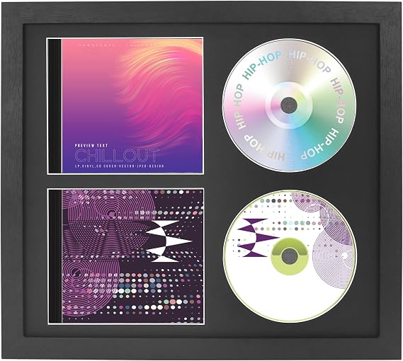 FramePro Double-layer CD Display Frame vinyl record frame Cover & Disc 36x32,5 cm Black Mount Real Glass Photo Picture Display