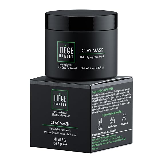 Tiege Hanley Facial Clay Mask for Men, Deep Pore Cleansing, 2 Oz