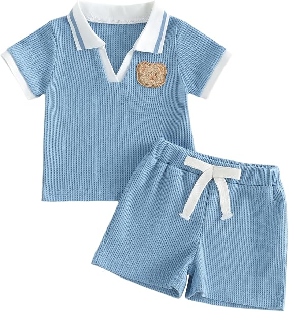Yoawdats Toddler Baby Boy Clothes Button-Down Shirt Tops Cotton Rib Knit Shorts Set Cute Infant Boy Spring Summer Outfit