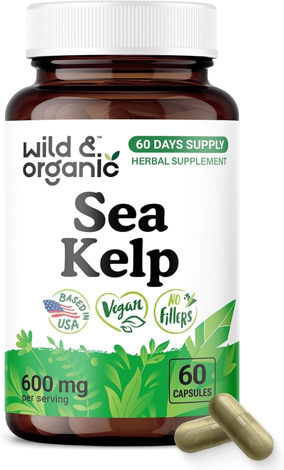 Wild & Organic Sea Kelp Capsules 600 mg - Immune Support - 60 Count