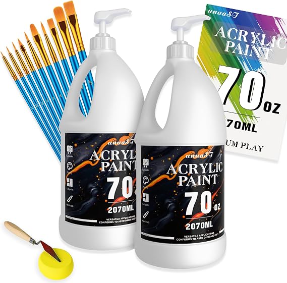 White Acrylic Paint 140oz, Acrylic Paint White for Multi Surface, Rich Art Painting Supplies for Artists & Beginners with Pump, Brush 1.1 Gallon