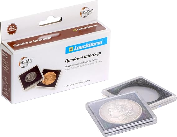 Lighthouse - QUADRUM Square Coin Capsules with INTERCEPT Technology Corrosion Protection for 37 mm Coins - Pack of 6
