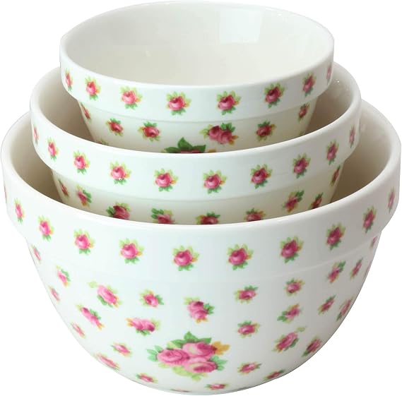 Gracie China by Coastline Imports 3-Piece Set Pantry Mixing Bowls Rose Bud, Multicolor, 42-oz; 22-oz; 10-oz (35510-1)
