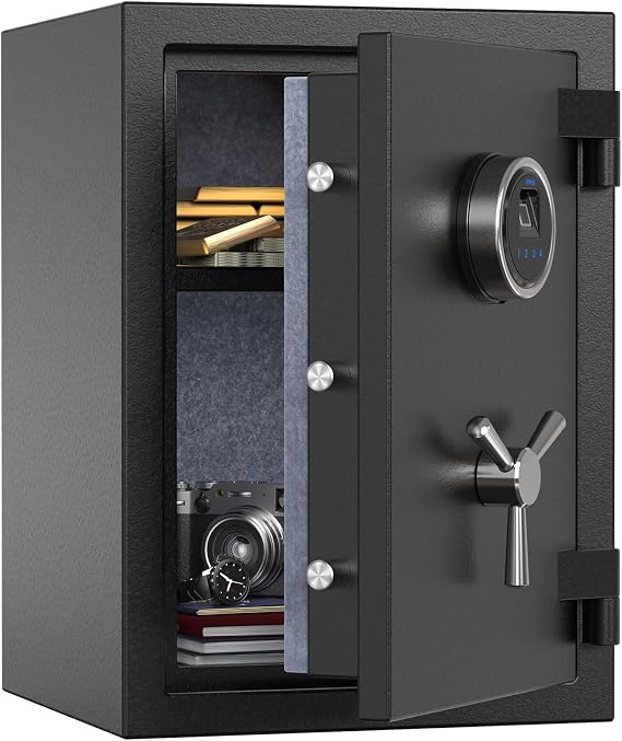 RPNB Fireproof Home Safe Box,Biometric Fingerprint Money Safe,36.4 L | Digital Fire Proof Safe Box,Small Personal Security Box,Touch Screen,Removable Shelf,Home,Office,Hotel,Black