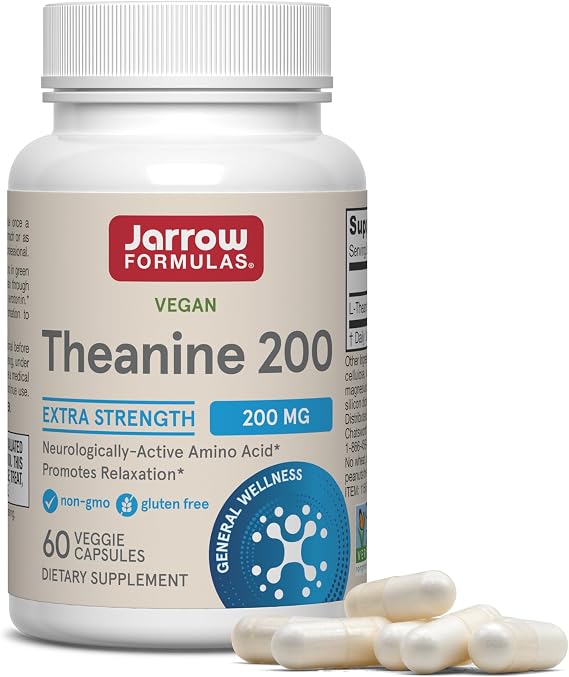 Jarrow L-Theanine Supplement 200 mg, Dietary Supplement, 60 Capsules