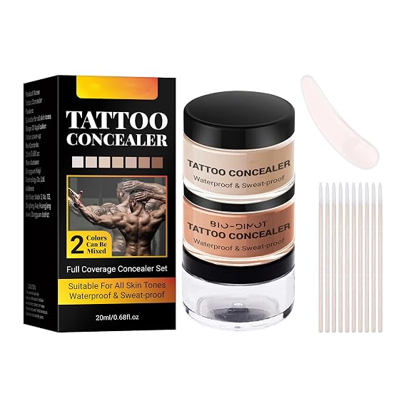 Tattoo Cover Up Makeup Waterproof - Full Coverage Tattoo Concealer for Body and Face, Waterproof Transfer-Resistant Formula, Smooth Blendable Cream with Color Matching Kit for Men and Women