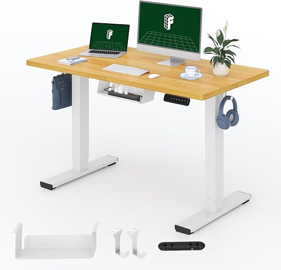 FLEXISPOT E1 Electric Standing Desk ONE PIECE Height Adjustable Sit Stand Desk with Memory Smart Panel(120 * 60cm, Maple)