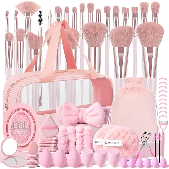 HGHDBT 72Pcs Pink Makeup Brushes Set Professional with Case Premium Synthetic for Foundation Concealer Blush Eyeshadow Powder Contour Makeup Brush Kit Face Eye Make up Brushes & Tools