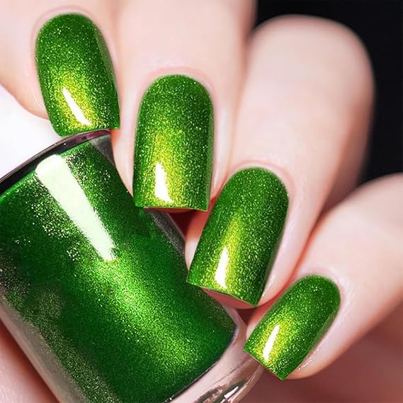 COSMOO Green Nail Polish, 12ml Bright Quick Dry Nail Lacquer, Shimmer Art Varnish, 0.41 fl oz (Shimmer Green)