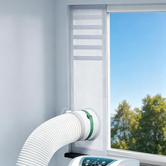 LOVIGA Drawstring Portable Air Conditioner Window Vent Kit, 100% Sealing Portable AC Window Kit Seal Kit, Fit Both 5" & 6" Hose, Keep Hot Air Out, Length Adjustable, Waterproof,10X24~40 Inch