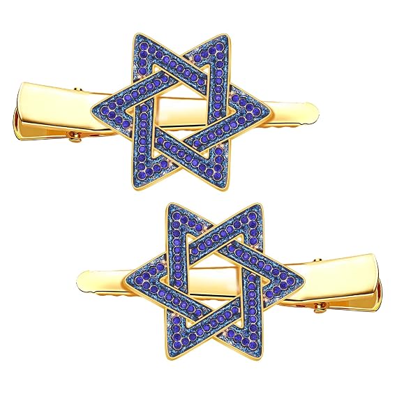 Glitter Rhinestone Star of David Hanukkah Hair Clip Hanukkah Blue Six Star Alligator Metal Clip Festival of Lights Duckbill Hairpins Hanukkah Jewish
