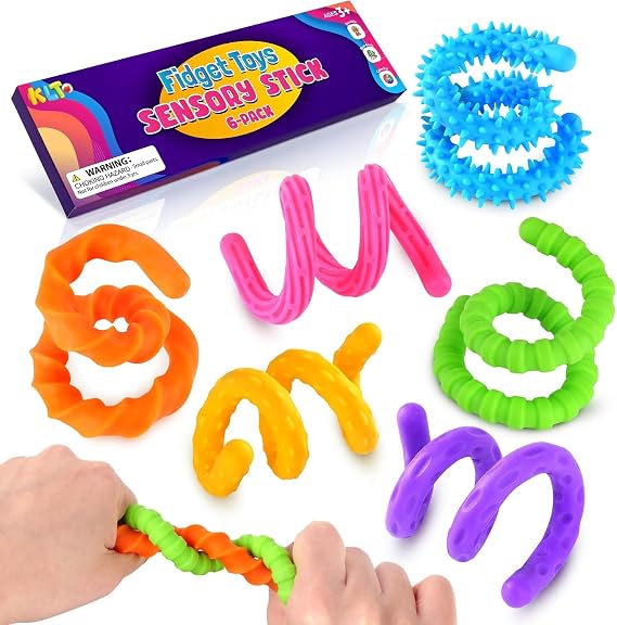 KLT Silicone Fidget Sticks 6 Pack with 6 Unique Textures