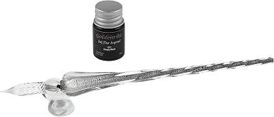 Goldenritt Hand-blown Crystal Glass Dip Pen for Writing, Drawing, Signatures, Hand Lettering and Art, Includes Pen Rest and Black Ink - Gift Box Set - Graphite