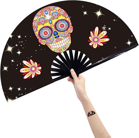 Large Folding Hand Rave Fan Popping Fan for Line Dancing Clacking Fans for Dance,Party,Decoration,Festival (Alien)