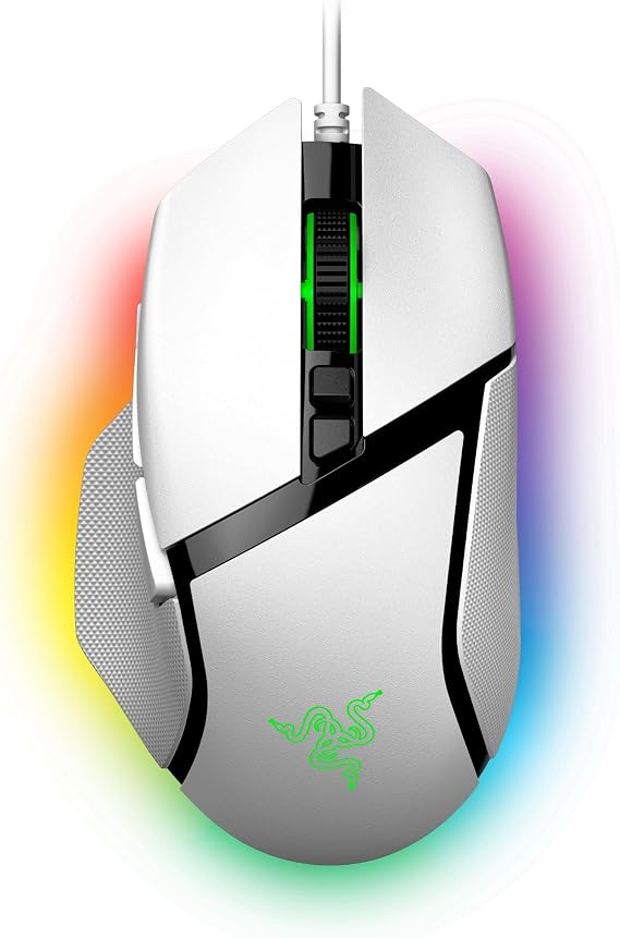 Razer Basilisk V3 - Wired customisable gaming mouse - ergonomic design - 26K DPI sensor - Chroma RGB - 11 programmable buttons - tiltable HyperScroll mouse wheel - PC/Mac | White
