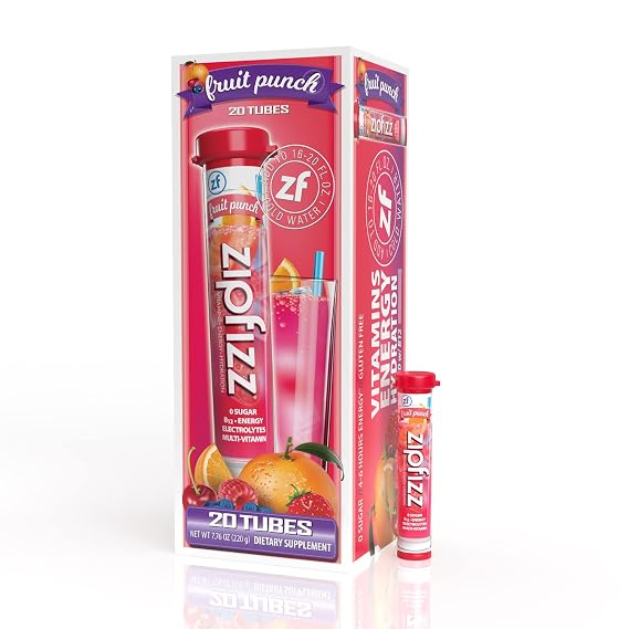 Zipfizz Energy Drink Mix, Electrolyte Hydration Powder with B12 and Multi Vitamin, Fruit Punch (30 Pack)