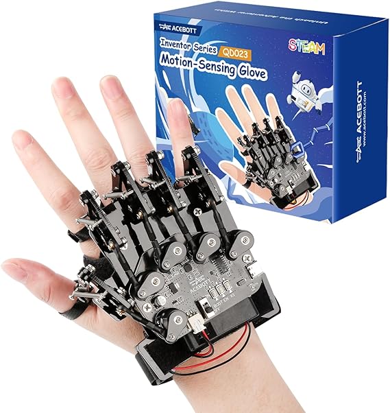 ESP32 Motion-Sensing Glove Supports Arduino, ACECode & Python,DIY Robotic Mechanical Hand STEM Toy Starter Kit Five Fingers Arm for Robot Kit Control, Science/Coding/Programming Set