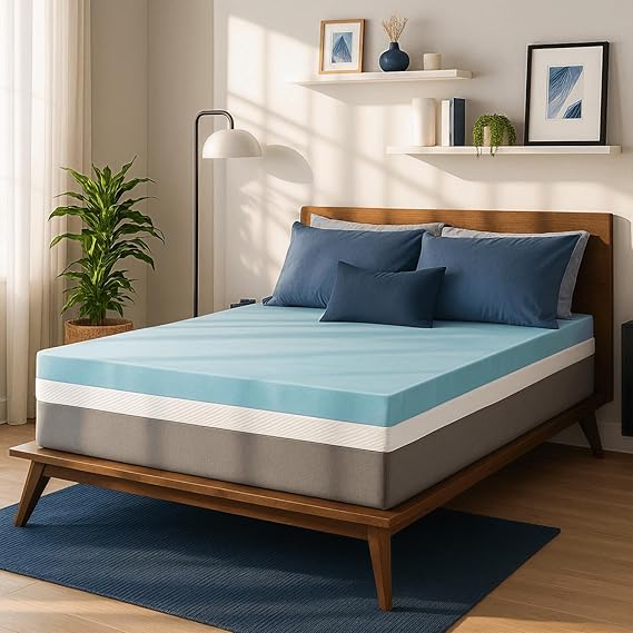 Sure2Sleep Gel Swirl Memory Foam Mattress Topper - 2 Inch, Pressure Relieving, Cooling Comfort - Made in the USA & CertiPUR-US Certified - Softens Firm Beds and Extends Mattress Life - Queen Size