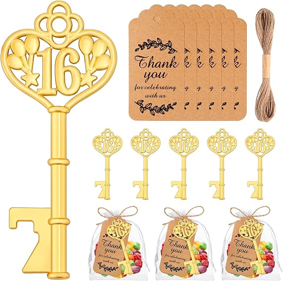 50Pcs 16th Key Bottle Opener for 16th Birthday Party Favors 16th Wedding Anniversary Souvenirs Gifts for Guests,Party Decorations (16)