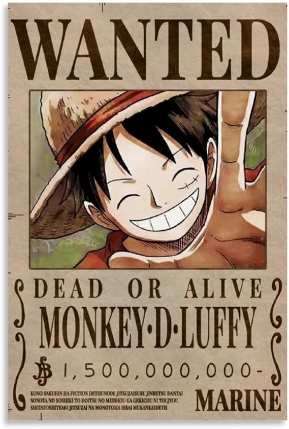 One Piece Luffy Bounty Wanted Theme Series Anime Poster Canvas Art Poster and Wall Art Picture Print Modern Family Bedroom Decor Posters 12x18inch(30x45cm)