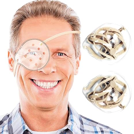 2pcs Clear Eye Shield for Cataract Surgery,Hard Vented Eye Cover Patch with Holes and Strap, Plastic Eye Patches for Post Cataract Recovery (Beige)