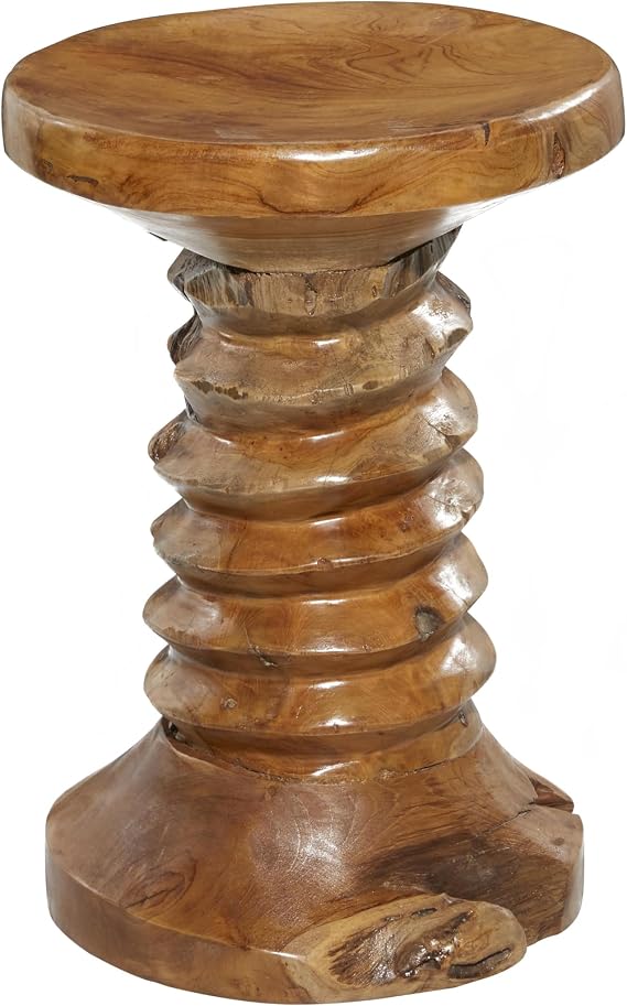 Deco 79 Teak Wood Handmade Live Edge Accent Table with Coiled Base, 13" x 13" x 19", Brown