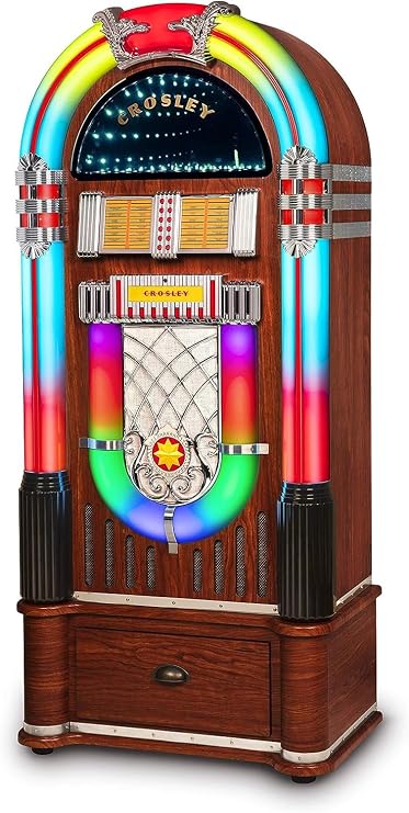 Crosley CR1215A-WA Jukebox with ST15-WA Stand Included, Walnut | AM/FM Radio, Bluetooth In, CD Player