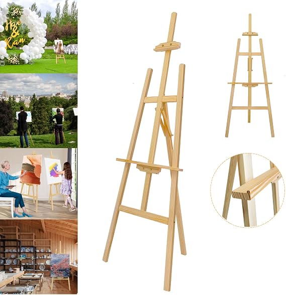 Wooden Tri-Pod Artist Easel,Adjustable Drawing Painting Holder from 65.5-116cm,Portable A-Frame Painting Art Easel Floor Studio Easel for Painting, Weddings,Exhibitions (59inch/150CM)
